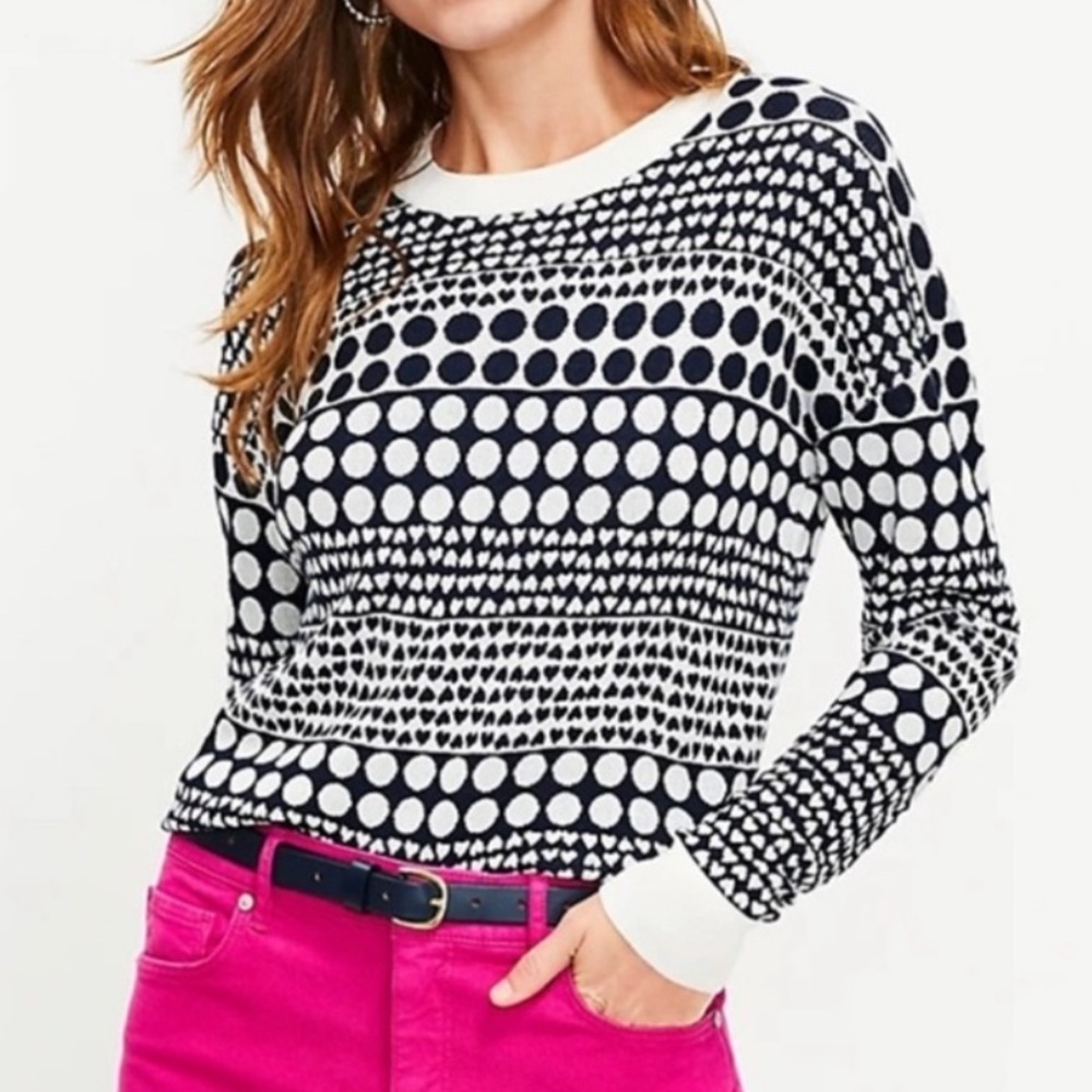 LOFT Blue and White Geometric Women's Sweater